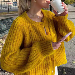 Thick O-neck Long Sleeve Knit Cardigan