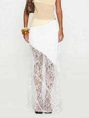 Patchwork Lace Asymmetric Midi Skirt