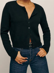 Solid Button Long Sleeve Knit Cardigan