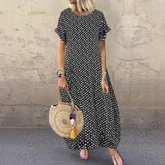 Vintage Dot Printed Loose Short Sleeve Boho Dress