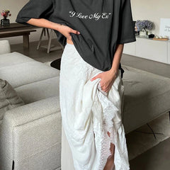 Lace Splice Pleated A-line Skirt