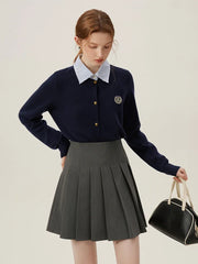 Fake Two-piece Deep Blue Knit Cardigan