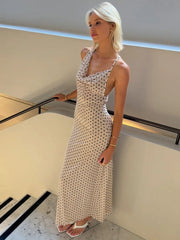 Spaghetti Strap Polka Dot Irregular V Neck Vacation Dress