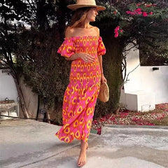 Puff Sleeve Off Shoulder Rayon Summer Boho Dress