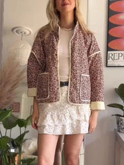 Slim Flower Print Pocket Casual Coat