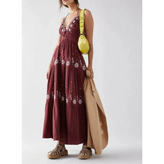 Embroidered Halter Smocked Vacation Dress
