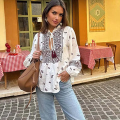 Tassel Tie Floral Print Blouse
