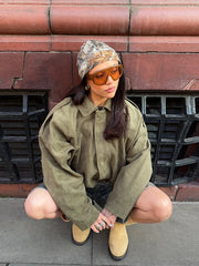 Short Suede Zipper Loose Street Coat