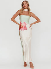 Halter Print Off-shoulder Strapless Sleeveless Vacation Dress
