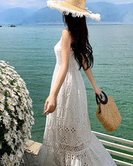 Deep V-neck Sleeveless Hollow Out Lace Boho Dress