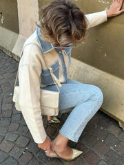 Patchwork Denim Casual Lapel Coat