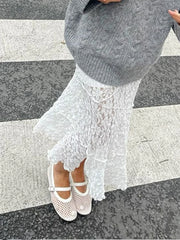 Lace Patchwork Low Waist Long Skirt