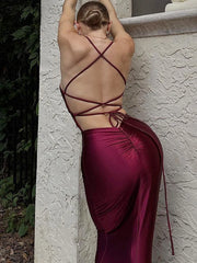 Lace-up V-neck Sleeveless Slim Party Dress