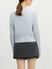 Beaded Round Neck Silk Blue Cardigan