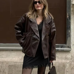 Burgundy Faux Leather Pocket Coat