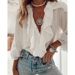 Bohemian Button-Down Ruffled Blouse