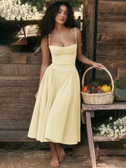 Strapless A-Line Backless Midi Dress