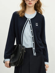 Embroidered Wool Elegant Knit Cardigan