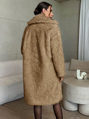 Covered Button Fluffy Faux Fur Coat