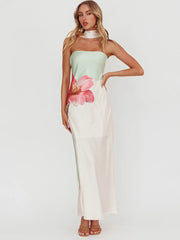 Halter Print Off-shoulder Strapless Sleeveless Vacation Dress