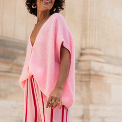 Loose Fit Short Sleeve Deep V-neck Cardigan