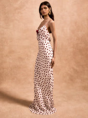 Rose Strap Polka Dot Maxi Dress