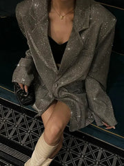 Sequin Glitter Pocket Lapel Coat