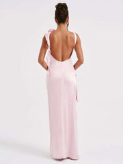 Appliques Split Backless Midi Dress
