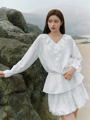 Elegant Ruffle-Sleeve Botanical Blouse