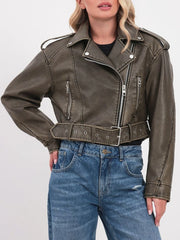 Belted Vintage Faux Leather Coat