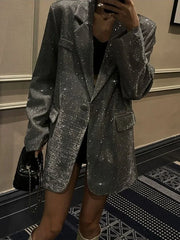 Sequin Glitter Pocket Lapel Coat