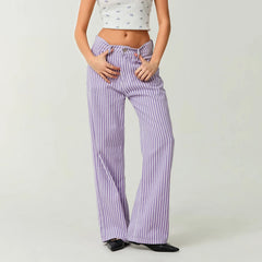Striped High Rise Wide Denim Pant