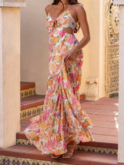 Ruffle V-Neck Maxi Floral Dress