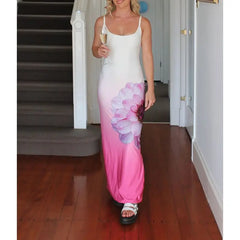 Tie-dye Floral Backless Bodycon Vacation Dress