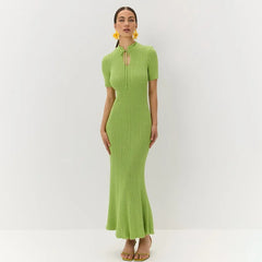 Knit Hollow Short Sleeve Midi Dress
