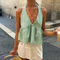 Plaid Tie Up Halter Crop Top