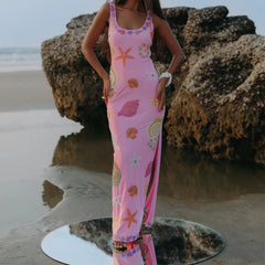 Starfish Print U-Neck Tank Midi Dress