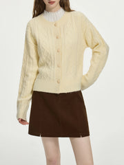 Two-color Soft Round Neck Knit Cardigan