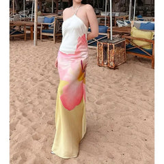 Floral Halter Slip Backless Vacation Dress