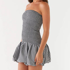 Plaid Gingham Strapless Mini Bodycon Dress
