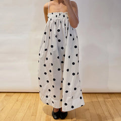 Ruffled Dot Print A-Line Vacation Dress