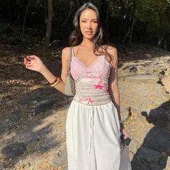 Lace-Up Contrast Knit Top