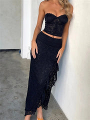 Floral Bustier High Split Skirt Two Piece Set