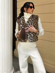 Leopard Printed Cropped Vest Coat