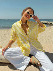 Elegant Yellow Striped Loose Blouse