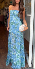 Strapless A-line Backless Floral Dress