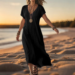 Vintage Print Short Sleeve A-Line Boho Dress