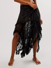 Lace Elastic Irregular Midi Skirt