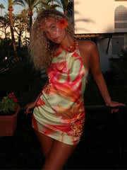 Satin Backless Chic Mini Floral Dress