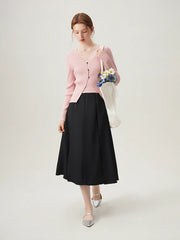 Pink V-neck Casual Loose Knit Cardigan